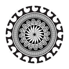 Polynesian tattoo tribal circle design. Samoan tattoo tribal frame circle border stencil.