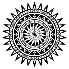 Circular tribal design inspired by Polynesian tattoo art. Samoan-style tattoo stencil featuring a circular tribal frame border.