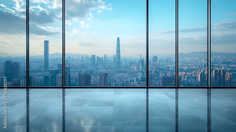 Poster empty space wide open tall buildings in the background big city view business and industry : generat