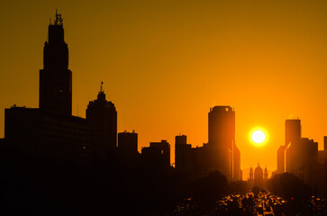 Beautiful Sunrise Above Candelaria Church Silhouette in Rio de Janeiro City Downtown