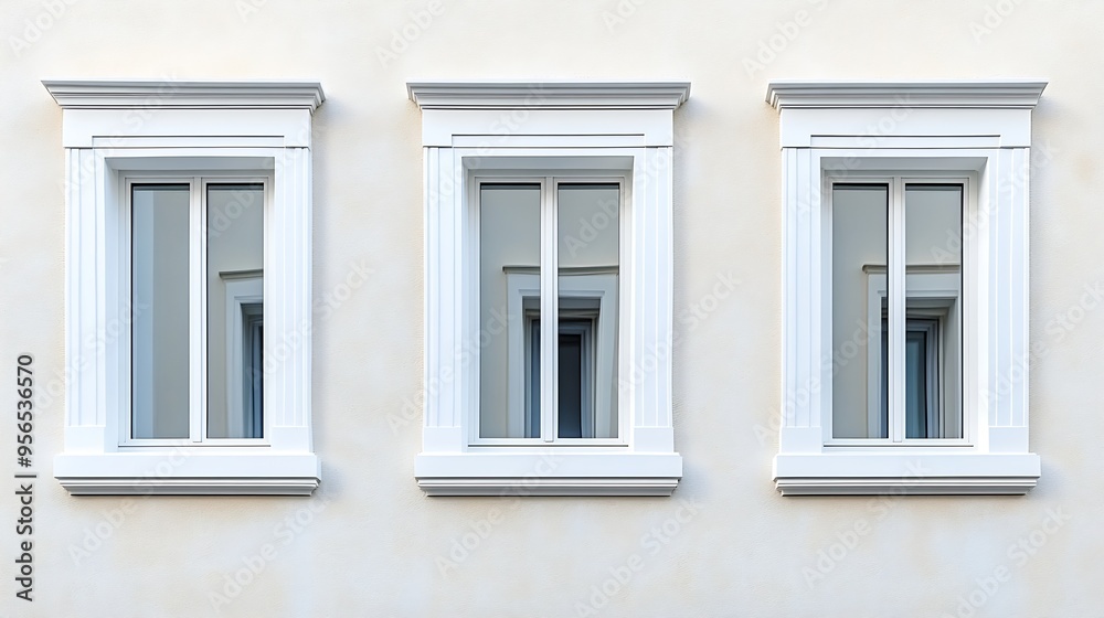 Poster several windows on the wall of a building with a white facade new windows have been installed in a h