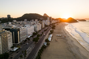 Atlantica Avenue and Copacabana Beach in Rio de Janeiro on Sunrise