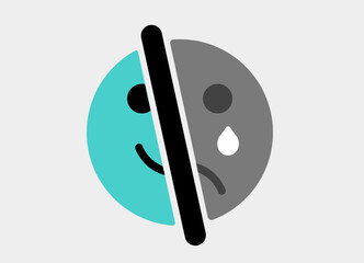 Sad and happy face emoji illustration