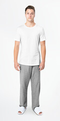 Fototapeta premium Man png mockup transparent t-shirt and pants sleepwear apparel full body