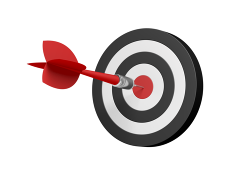 Dart and target. Isolated. Success. 3d illustration.