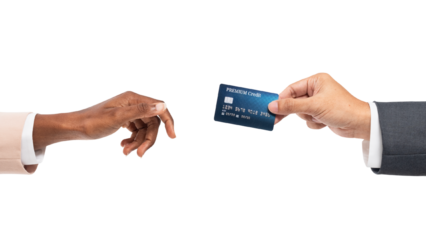 Png Credit card finance mockup held by a hand for banking campaign