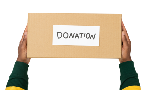 Png donation cardboard box mockup for charity campaign