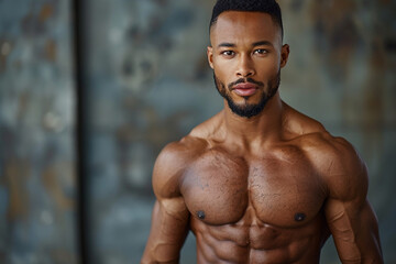 Fototapeta premium Motivated athlete person with muscular body determination winner champion, Generative AI