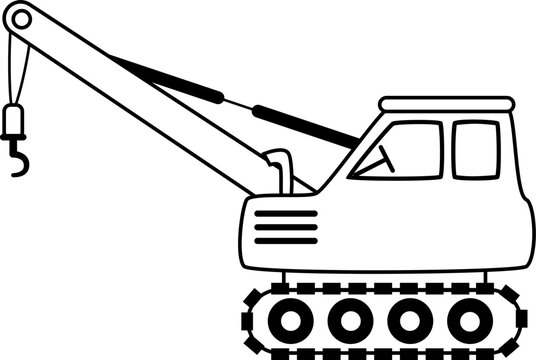 recommend clip art: Hand drawn crawler crane construction vehicle line art for coloring page or decoration