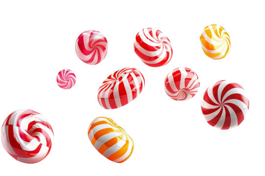 Colorful of confectionery candy falling in the air isolated on background, dessert food with fruit flavors.