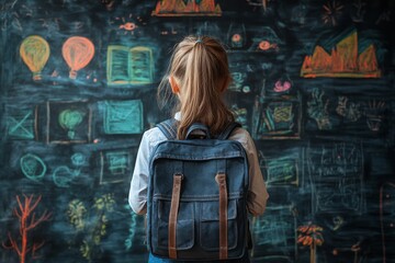 Obraz premium A child with school backpack in school uniform. Generative AI