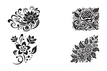 Plants and Flower Silhouette Vector Illustration Set