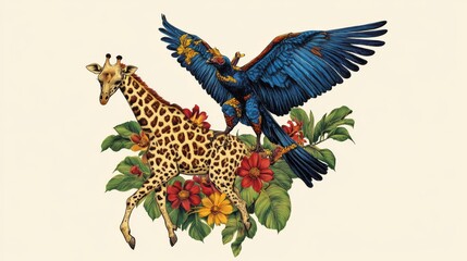 Fototapeta premium Giraffe and Eagle Illustration