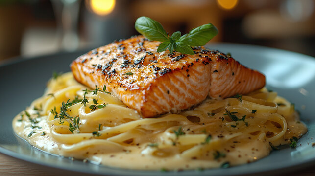lachs, nudeln, pasta, essen, mahl, fisch, 