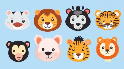 Fototapeta premium Cute Animal Faces Collection