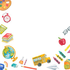 PNG frame  in watercolor back to school theme