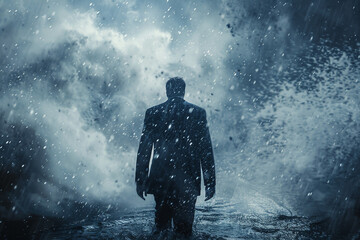 Fototapeta premium Nature disaster concept, Generative AI illustration of huge storm flood ecological water crisis