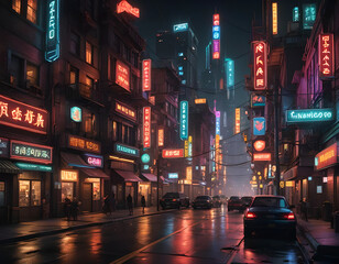 Fototapeta premium City streets at night. Abstract urban night background. Digital illustration. CG Artwork Background