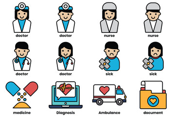 Fototapeta premium Set of collection of illustrations in the concept of medical objects