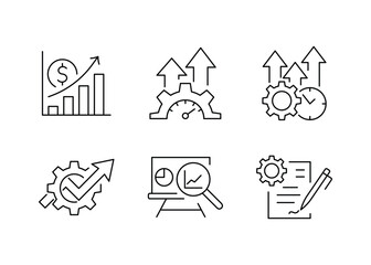Growth icons set. Rising icons, grow, boost, up, increase. Vector illustration. financial profit graph. Review results documents. Analytics line icons. Reports, Charts and Graph. Data statistics line.