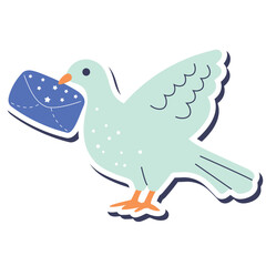 dove with mail vector isolated sticker on the white background