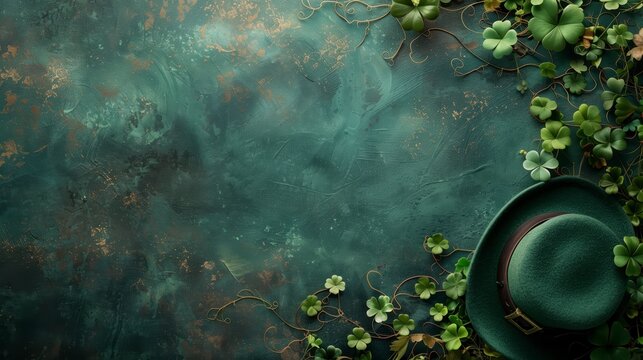 Leprechaun hat with green texture and shamrock for saint patrick's day celebration