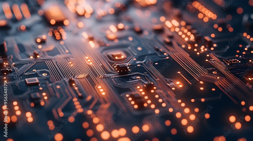 Poster macro photography of a flexible circuit board showcasing its intricate connections delicate bends an