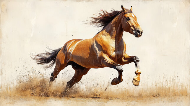 illustration springendes h&uuml;pfendes laufnedes rennendes pferd horse mustang braun rennpferd springen tunier