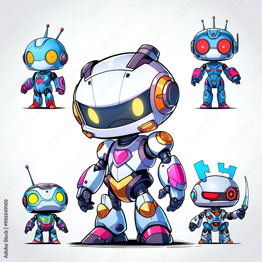 Wall mural cute cartoon robots