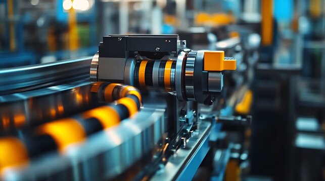 new innovative technology of automatic label printing machine with digital control panel printing on continuous plastic film for wrapping on food product packaging in the printing fact : Generative AI