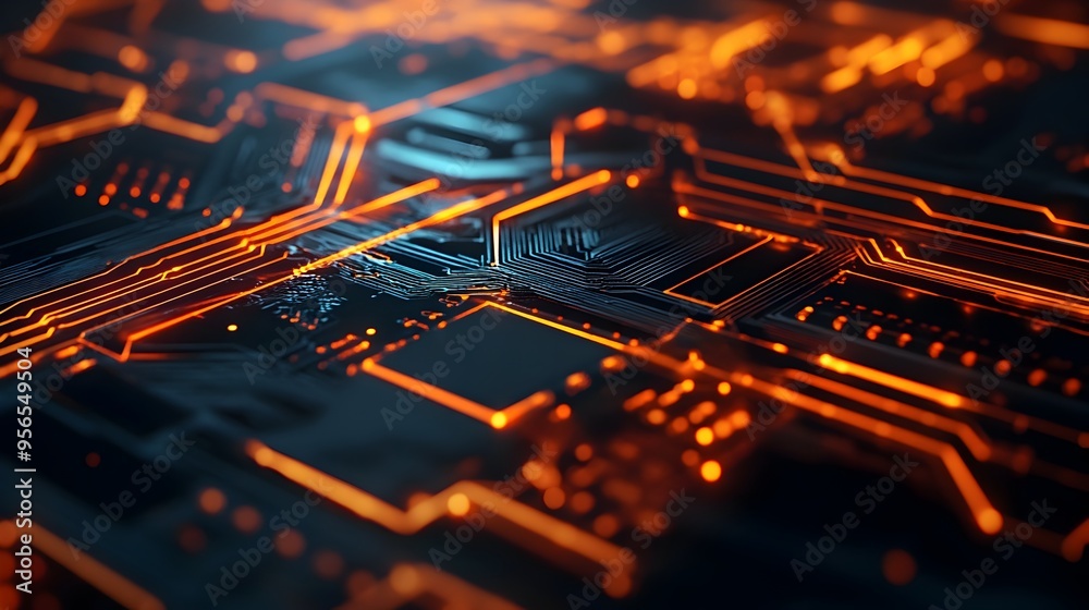 Poster captivating macro photograph highlighting the intricate and complex semiconductor circuits showcasin