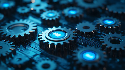 3D of gears, symbolizing mechanics, technology, and efficiency.