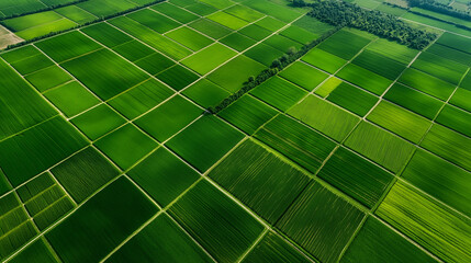 A high-altitude view of agricultural land, with green markers identifying farm plots and yellow lines outlining irrigation paths and property boundaries.