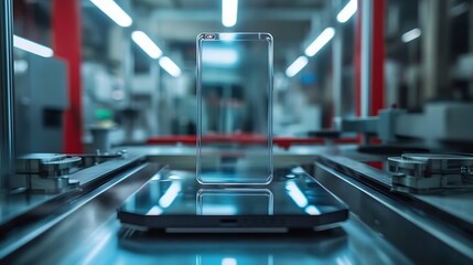automatic mobile screen protector film or glass cover in manufacture phone factory : Generative AI