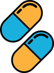 Two pills with blue and orange colors