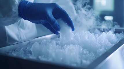 A scientist removing frozen samples from z freezer : Generative AI