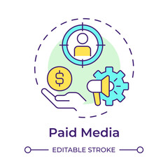 Paid media multi color concept icon. Advertising personalization, sponsorship. Round shape line illustration. Abstract idea. Graphic design. Easy to use in infographic, presentation