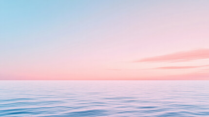 Fototapeta premium Horizon line over ocean in pastel colors.Surface of water and softness of subtle hues of sky create tranquil scene. Nature background.Generative AI