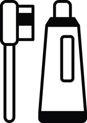 A black and white toothbrush and tube of toothpaste are shown in a cartoon style