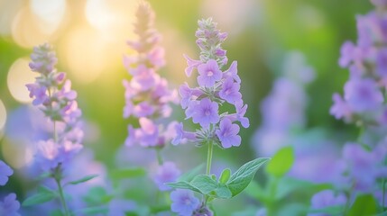 Fototapeta premium Nepeta cataria Purple catmint flowers in garden : Generative AI
