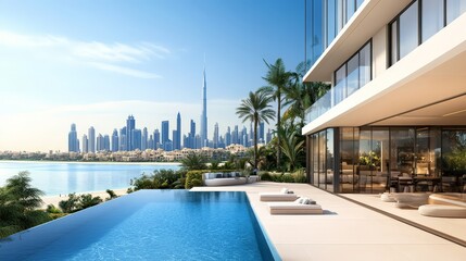 Fototapeta premium Elevate your lifestyle with Dubai real estate, where modern architecture meets timeless elegance.
