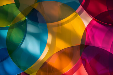 Obraz premium Overlapping circles in a spectrum of colors, with a blend of smooth and rough textures. Generative AI