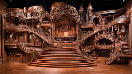 Naklejka premium Envision a chocolate theater, with tiered seating, a grand stage, and elaborate decorations all made from chocolate.