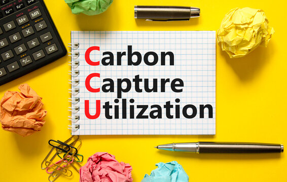 CCU Carbon capture utilization symbol. Concept words CCU Carbon capture utilization on beautiful note. Beautiful yellow background. Business ecological Carbon capture utilization concept. Copy space.