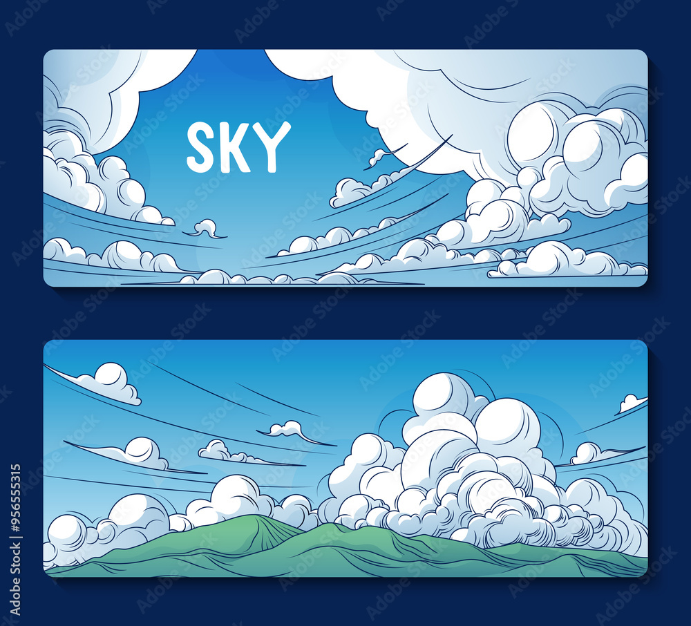 Poster Cloud drawing Hand drawn banner set