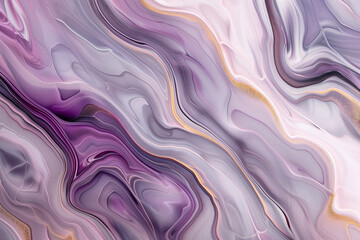 Obraz premium Abstract Marbled Pattern with Swirls of Purple, White, and Gold: Fluid and Blended Colors for Artistic Backgrounds.