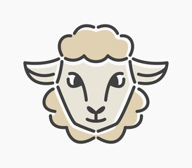 sheep head cartoon flat line art. Illustration of sheep head, ideal for needs related to Eid al-Adha, animals, farm, and more.