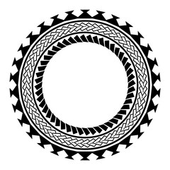 Polynesian tattoo tribal circle design. Samoan tattoo tribal frame circle border stencil.
