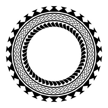 Polynesian tattoo tribal circle design. Samoan tattoo tribal frame circle border stencil.