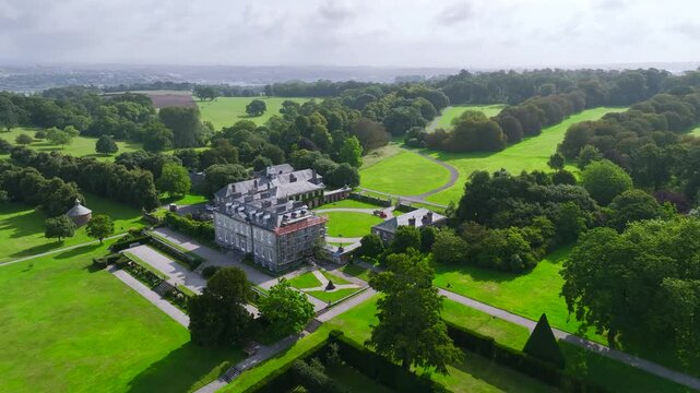 Antony House from a drone, Woodland Garden and Woodland Walk, Torpoint, Cornwall, England